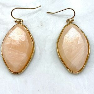 Peach Stone Teardrop Earrings with Gold Trim